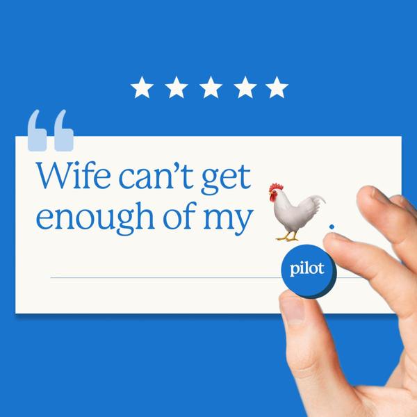A clean, square-format ad creative that uses a Five-Star rating and a cheeky, relatable testimonial quote to drive engagement for a performance supplement.